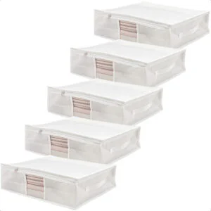 Kit 5 Saco Organizador Multiuso Capa Protetora Roupas Cobertos Toalhas Cama Mesa Banho 50x45x15cm