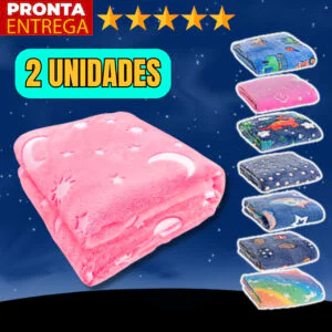 2 Unidades Manta Cobertor Brilha No Escuro Infantil Felpudo 1m x 80cm