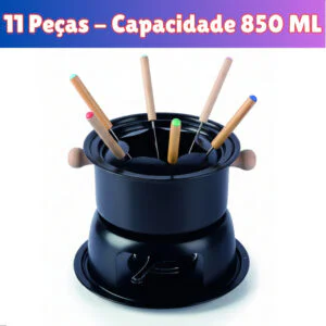 Aparelho de Fondue 11 Peças Aço Carbono com Garfinhos e Rechaud Queimador