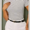 Blusa Feminina Tecido Canelado Manga Curta Listrada