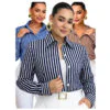 Camisa Social Manga Longa Feminina Crepinho Listrado Elegante Casual Trabalho Moda Feminina