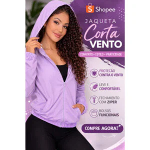 Jaqueta Feminina Leve Corta Vento com Capuz e Bolso