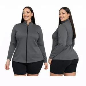 Jaqueta Plus Size Fitness Feminino Dry Fit Slim Proteção Solar UV50+, Tecido Térmico, Secagem Rápida