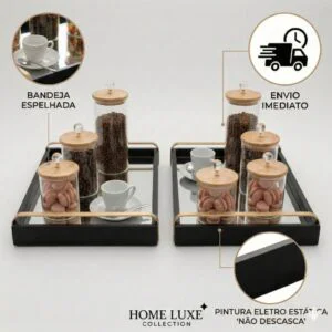 Kit Bandejas Decorativa Multiuso Para Sala Quarto Cozinha Organização e decoração