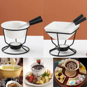 Kit Conjunto De Fondue Panela Cerâmica Antiaderente Chocolate Queijo Carne 2 Pessoas