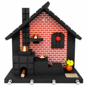 Porta Chaves Casinha Mineira de Parede Fornalha Artesanal | MDF com Miniaturas de Cobre | Organização e Decoração