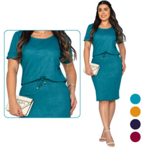 Vestido Blusado Mídi Secretária Canelado Tendencia Moda Feminino Evangélica Moda Plus Size