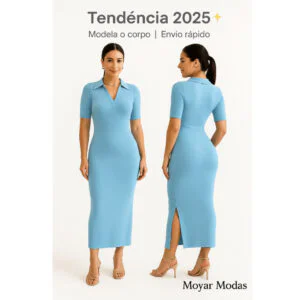 Vestido Feminino Midi Justo com Gola Polo – Tendência 2025 Moda Feminina Estilo Chic