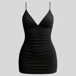 Vestido Feminino Tubinho Curto Alça Fina Feminino Franzido Lateral Ajustável Moda Festa Casual Confortável