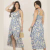 Vestido Midi Feminino Estampado com Babado e Alça Elegante Leve e Confortável Moda Verão Moda Feminina Tendência