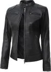 Jaqueta de couro feminina – Cafe Racer Jaqueta de couro de cordeiro legítimo para motocicleta