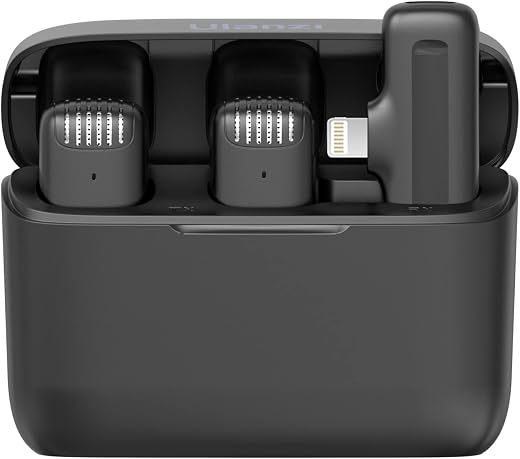Microfone Lavalier sem Fio ULANZI J12 para iPhone e iPad, Conexão Lightning, Alcance 20m, Redução de Ruído
