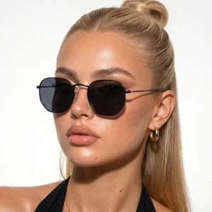 Oculos de Sol Hexagonal Original Preto Premium Blogueira Fino Elegante uv400 Feminino Masculino