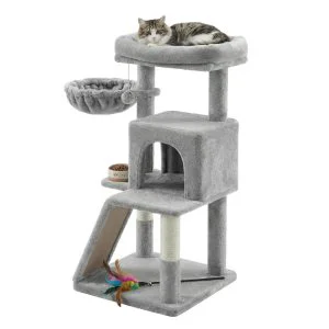 SONGMICS Arranhador para Gatos Grandes, Plataforma Larga, Árvore de Gato para Sala de Estar, Estável, Cinza