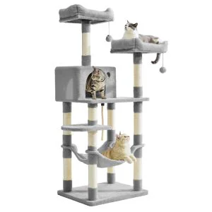 SONGMICS Arranhador para Gatos, Torre de Atividades com 11 Postes, Casa Multi-níveis, para Interior, Rede, Caverna