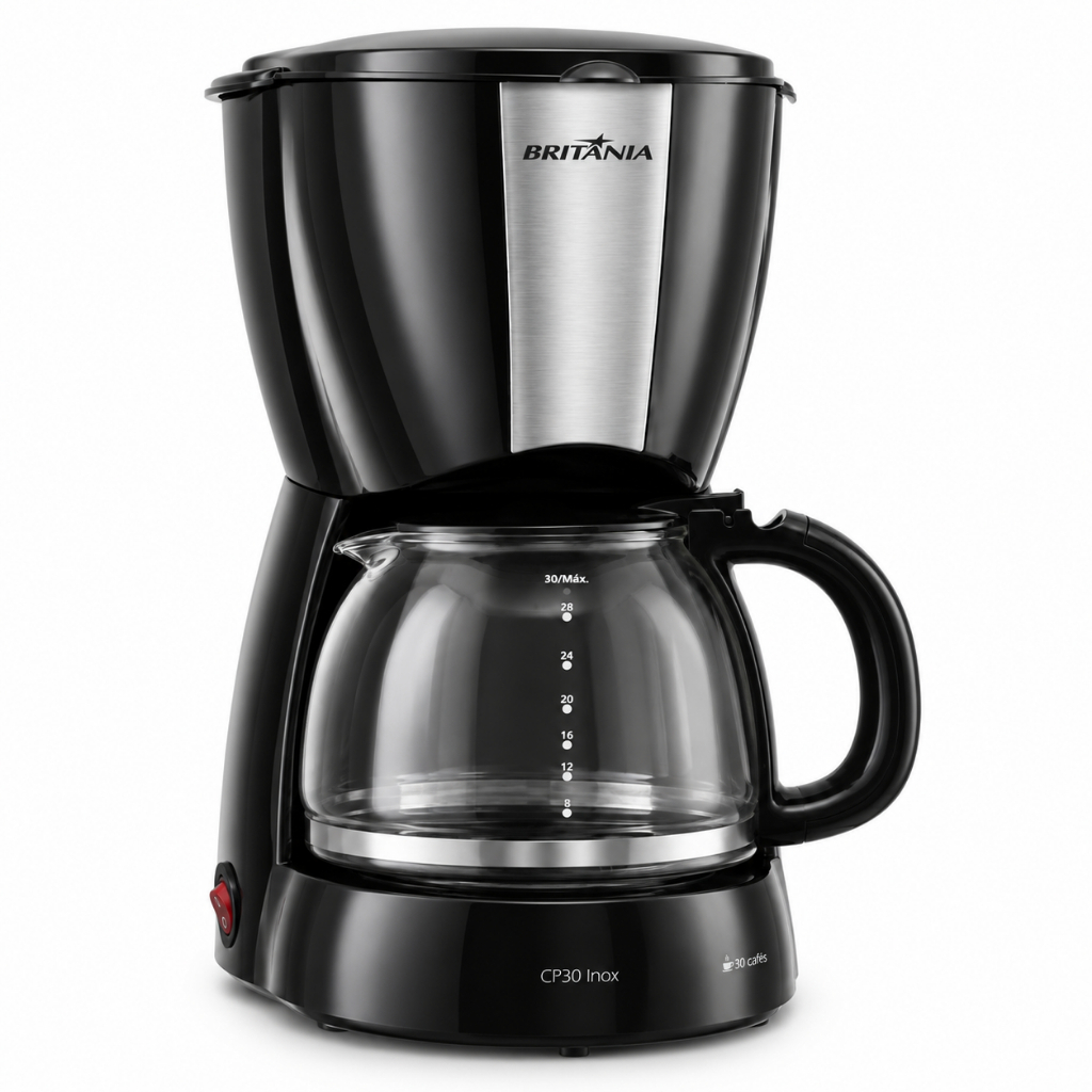 Cafeteira Elétrica Britânia CP30 30 Xícaras 1,2 L 127V 800W Preta Inox com Jarra de Vidro Filtro Permanente Corta-Pingos