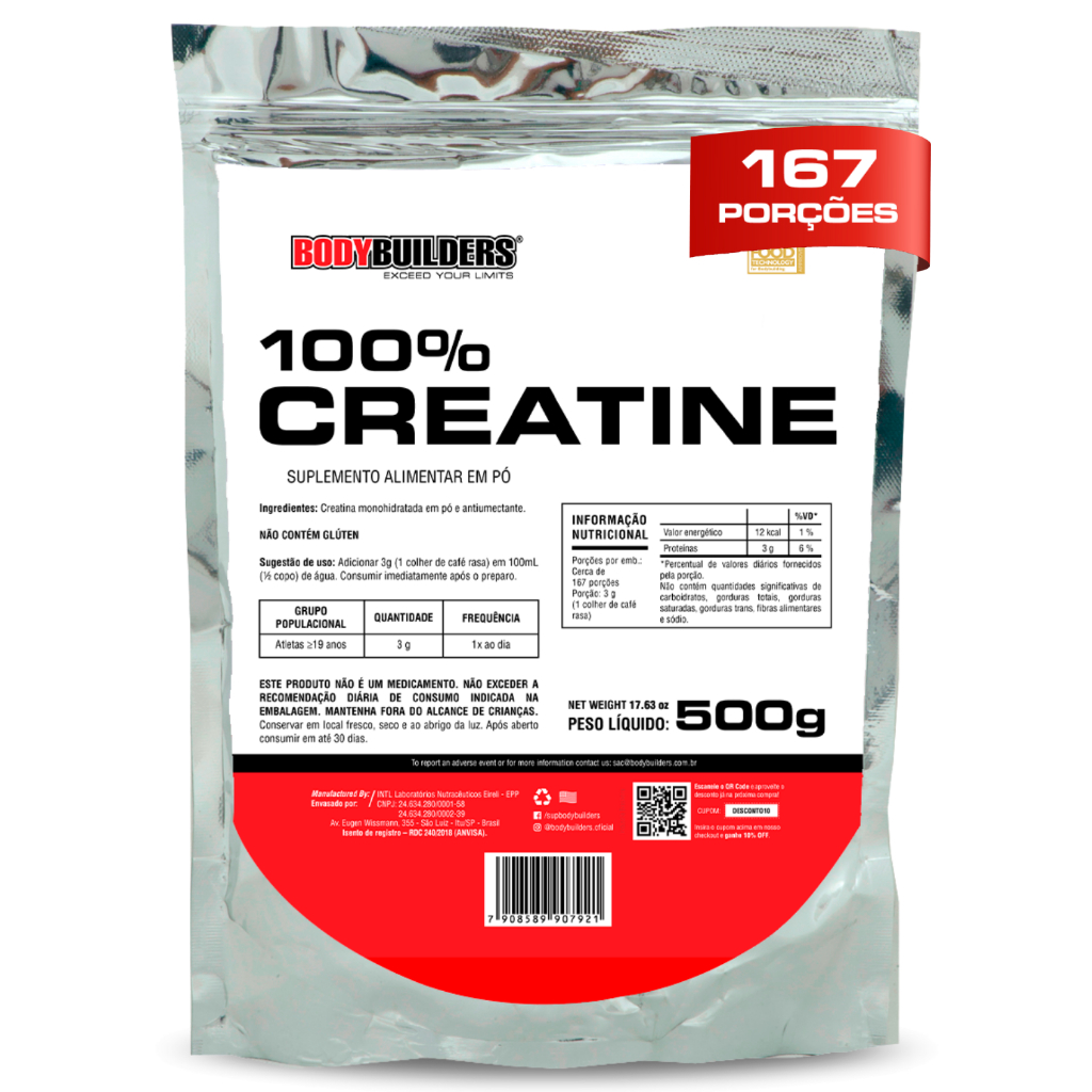 Creatina 100% Pura Monohidratada 500g - Performance Física e Cognitiva - Bodybuilders