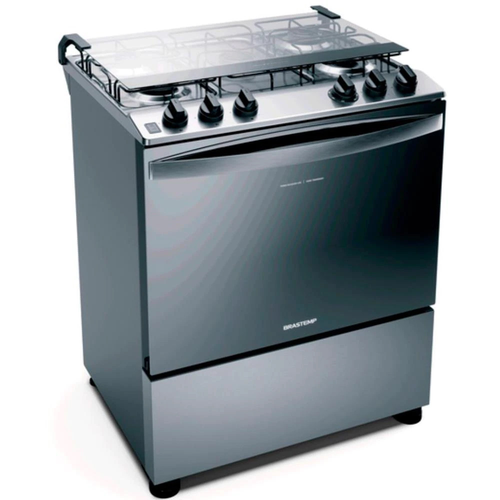 Fogão 5 Bocas BFS5NCR com Mesa de Inox, Botões Removíveis e Exclusivo Aro Protetor Inox Brastemp