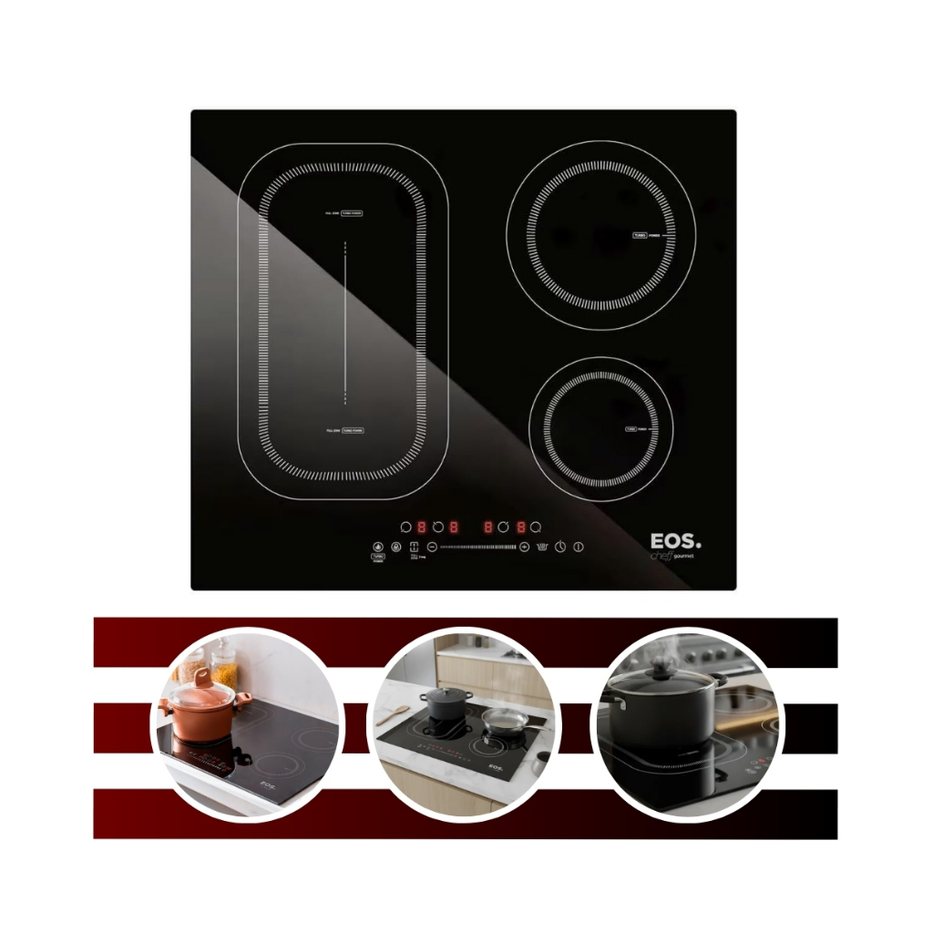 Fogão De Indução Cooktop Cor Preto 4 Bocas Potência de 7000W ECI04EPF 220v EOS