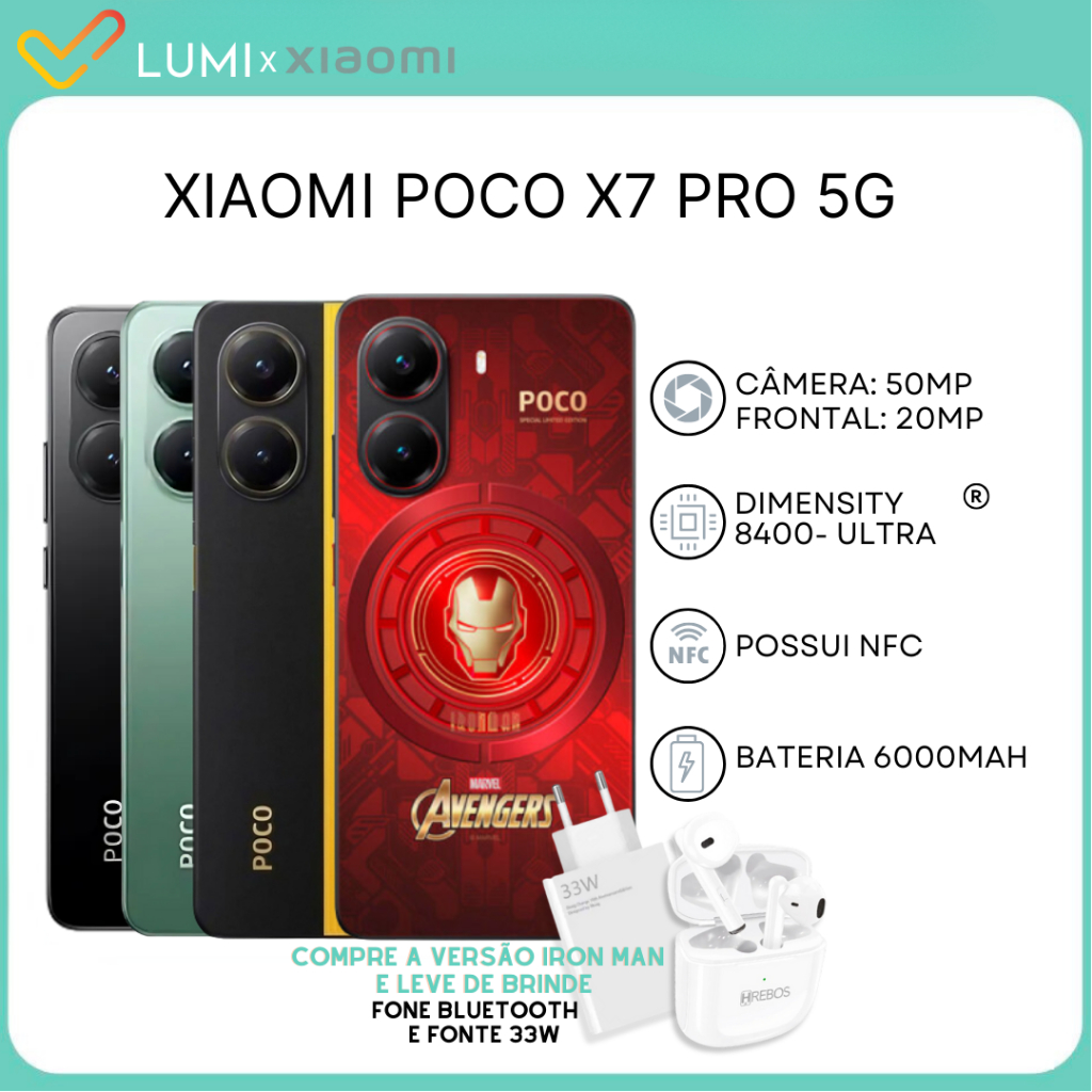 Xiaomi Poco X7 PRO 5G , Processador Dimensity 8400-Ultra 256GB/512GB + 8GB/12GB RAM, Bateria 6000Mah Versão Global