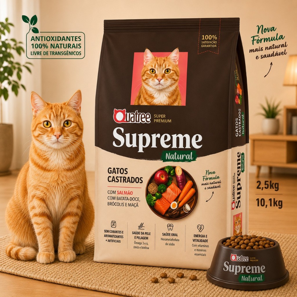Ração Quatree Supreme Para Gatos Castrados 10kg Salmão Batata Doce Super Premium