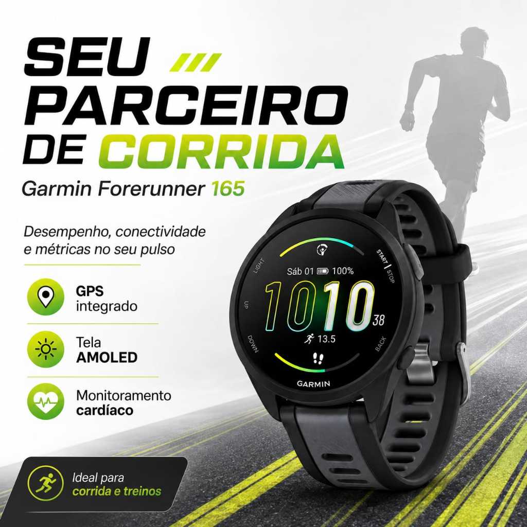 Relógio Inteligente Garmin Forerunner 165 Preto com GPS e Monitoramento de Saúde Avançado