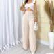 Calça Pantalona Wide Leg Duna Feminina Com Botão GG