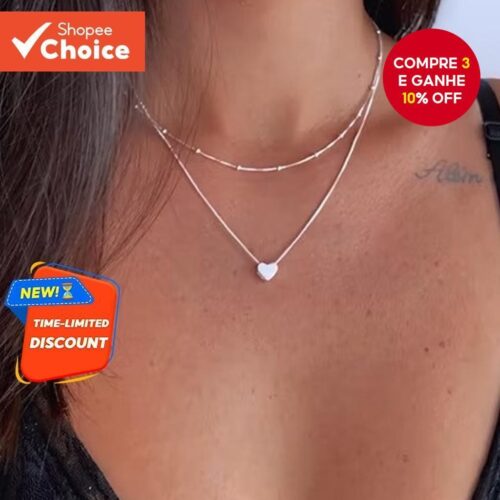 Colar Banhado a Ouro Feminino Coração Minimalista