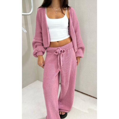 Conjunto Feminino Tricot Mousse Cardigan e Calça Moda Blogueira