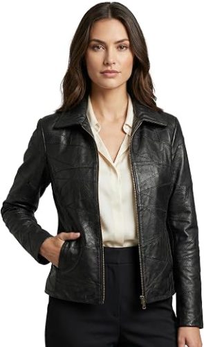 Jaqueta Feminina de Couro Legítimo Patchwork Igne Bull