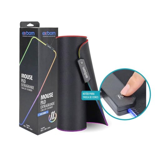Mouse Pad Gamer Exbom Iluminado Led Rgb Grande 80X30CM