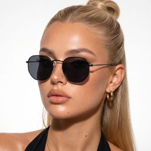 Oculos de Sol Original Hexagonal uv400 Preto Feminino