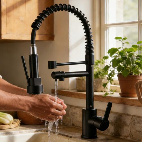 Torneira de cozinha gourmet alça única extensor prateado